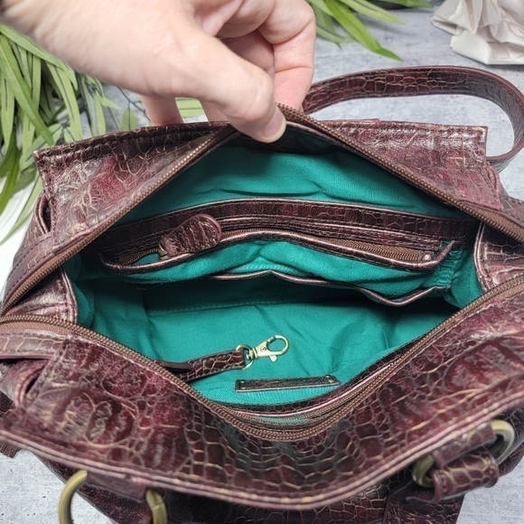 Kate Landry | Dark Brown Crocodile Embossed Handbag with Tassel - Picture 2 of 10